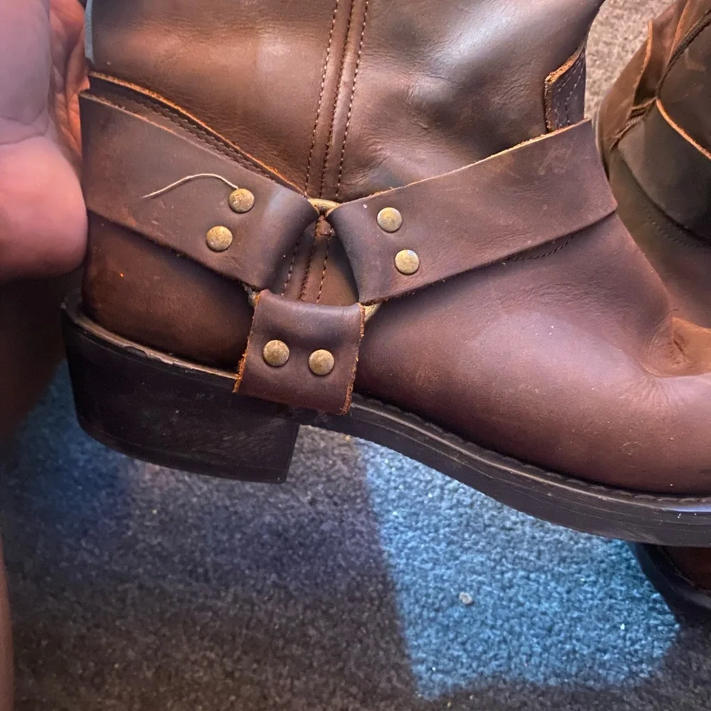 Men's Brown Leather Harness Boots with Studded Strap - Picture 4 of 6